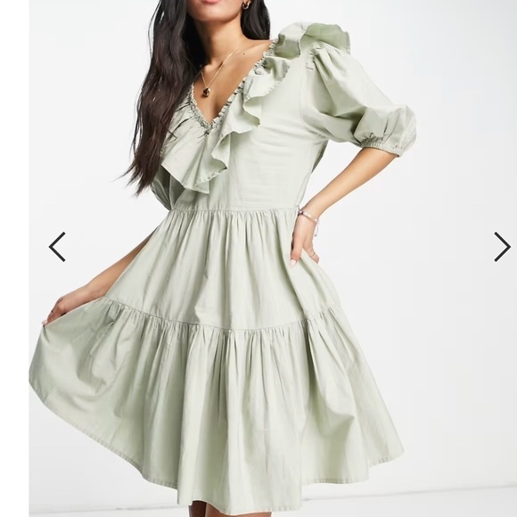 ASOS Flirty Boho Romantic Casual Brunch Vacation Beach Puff Sleeve Babydoll Mini - Picture 1 of 4